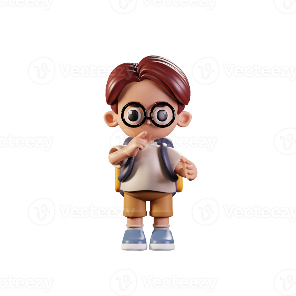 3d Character Student Quiet Pose. 3d render isolated on transparent backdrop. png