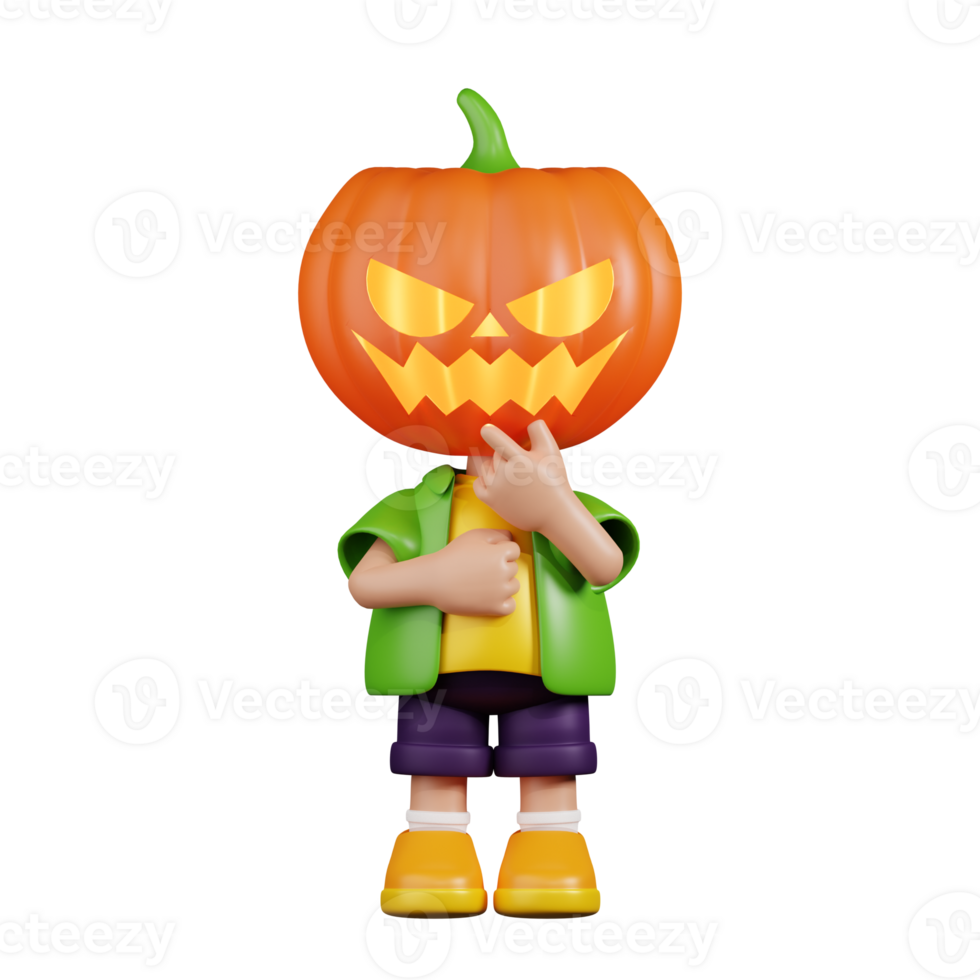 3d Character Pumpkin Curious Pose. 3d render isolated on transparent backdrop. png