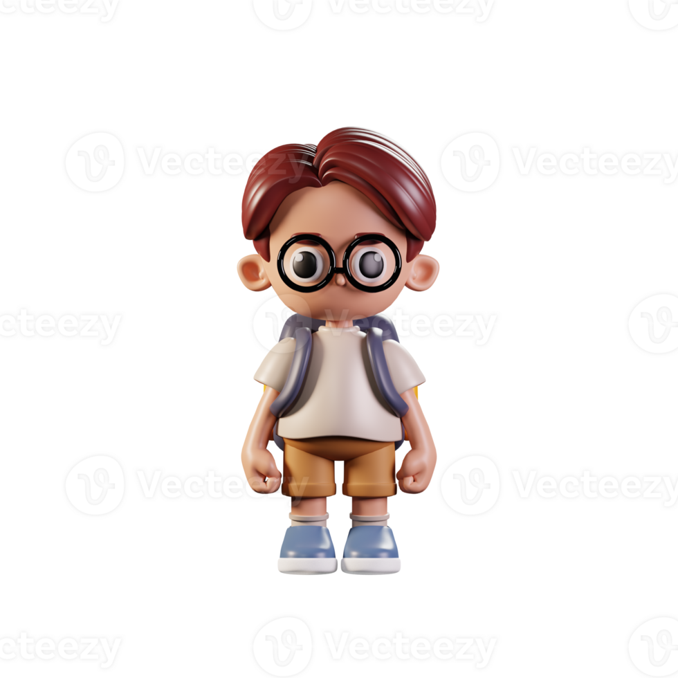 3d Character Student Standing Pose. 3d render isolated on transparent backdrop. png