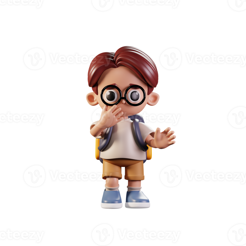 3d Character Student Surprised Pose. 3d render isolated on transparent backdrop. png