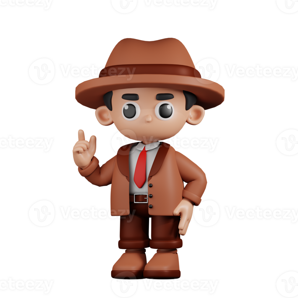 3d Character Detective Giving Advise Pose. 3d render isolated on transparent backdrop. png