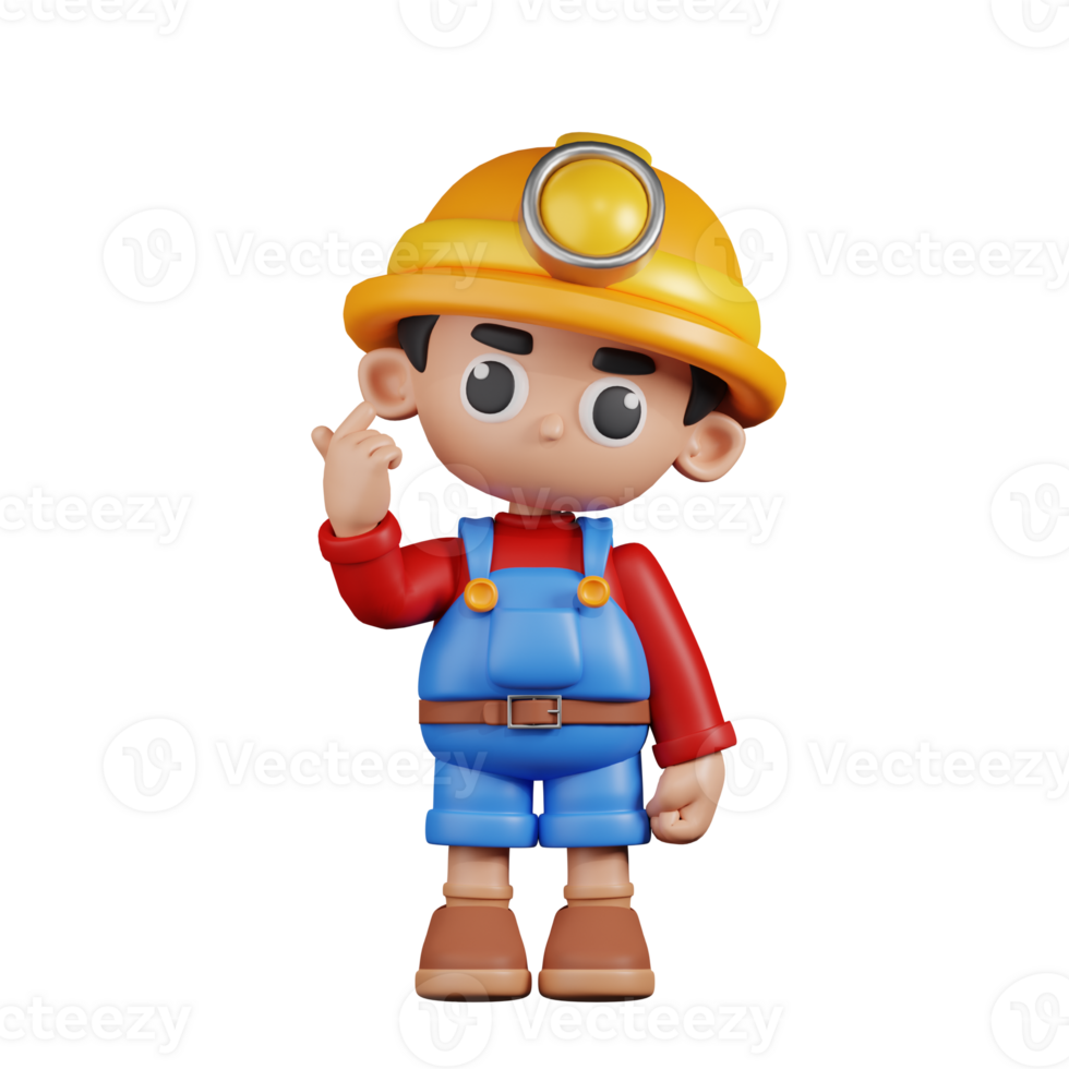 3d Character Miner Giving Mini Love Pose. 3d render isolated on transparent backdrop. png