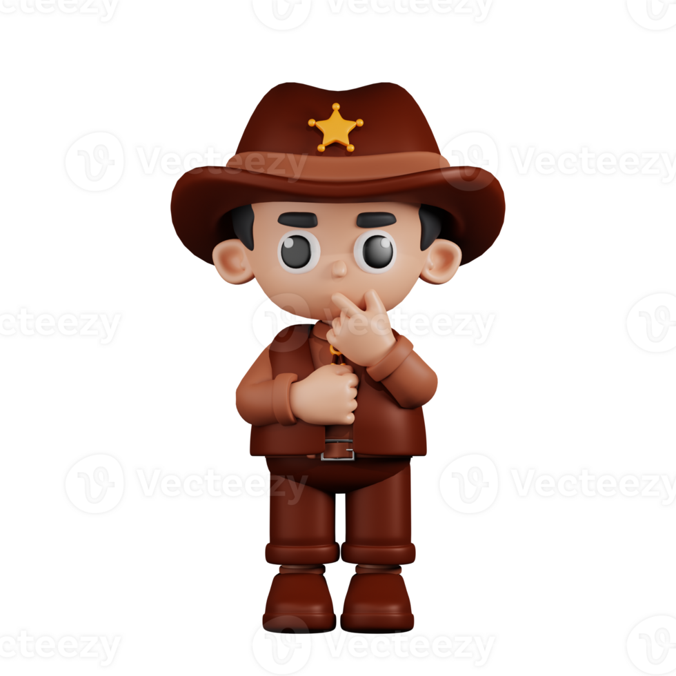 3d Character Sheriff Curious Poses. 3d render isolated on transparent backdrop. png