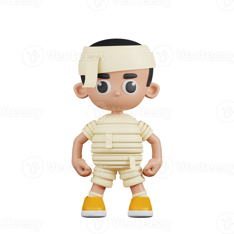 3d Character Mummy Hero Stance Pose. 3d render isolated on transparent backdrop. png