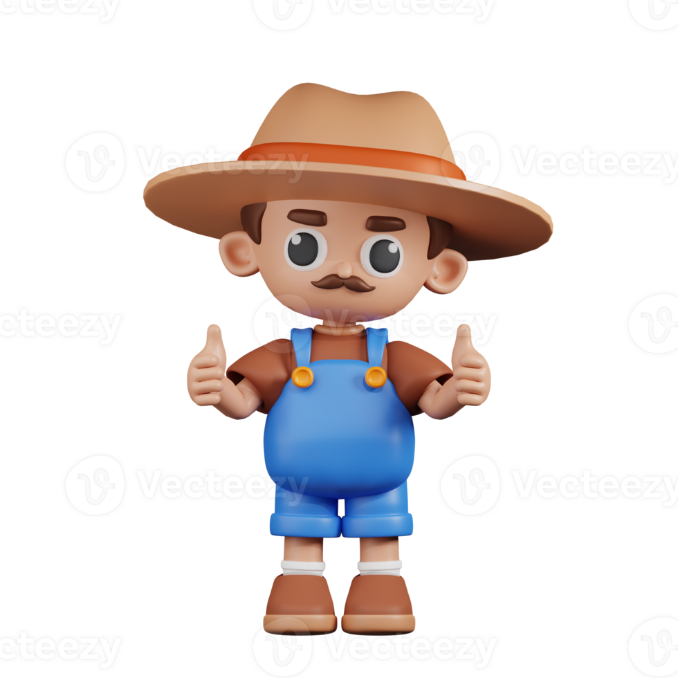 3d Character Farmer Giving A Thumb Up Pose. 3d render isolated on transparent backdrop. png