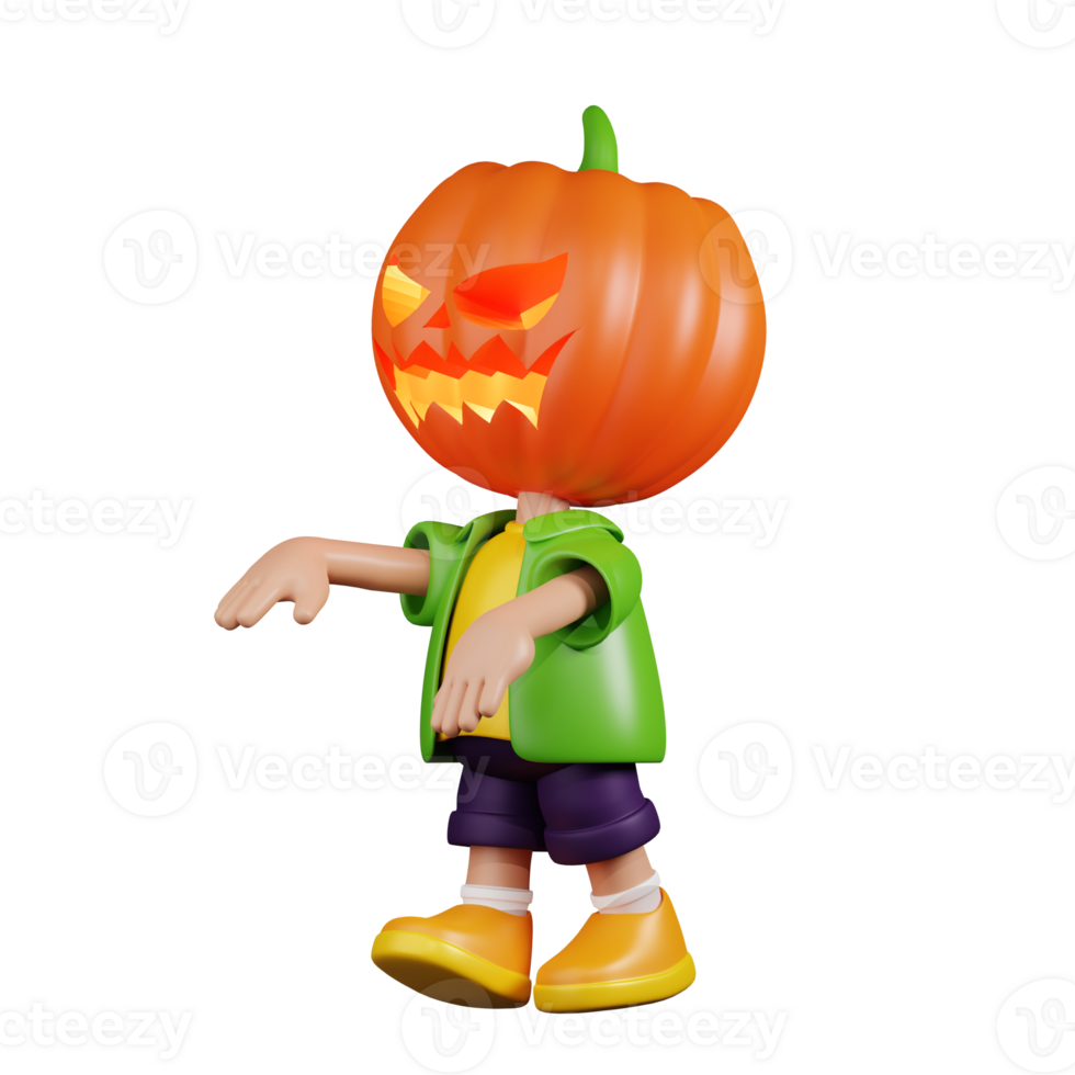 3d Character Pumpkin Showing Creepy Pose. 3d render isolated on transparent backdrop. png