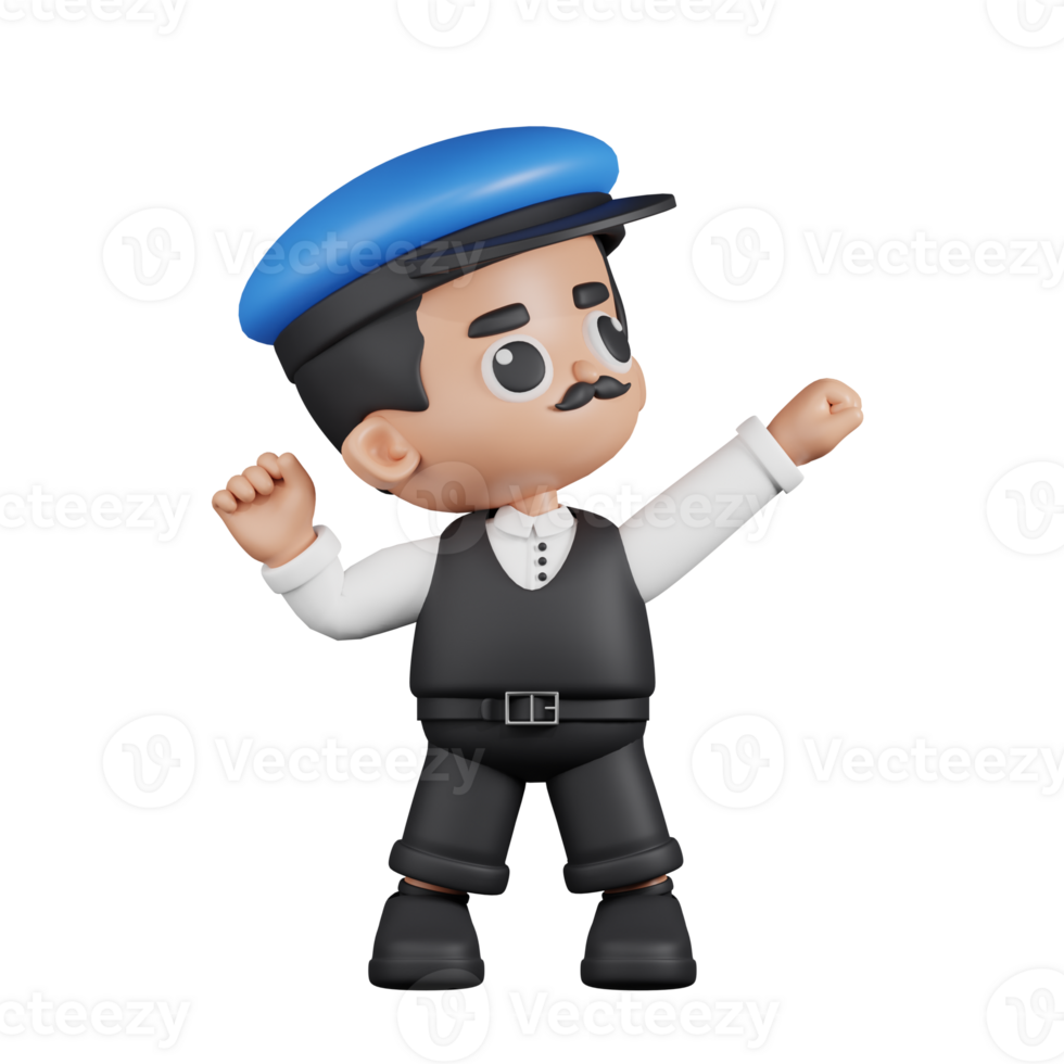 3d Character Driver Looking Victorious Pose. 3d render isolated on transparent backdrop. png
