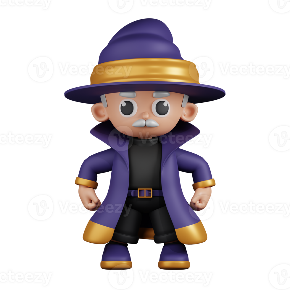 3d Character Wizard Hero Stance Pose. 3d render isolated on transparent backdrop. png