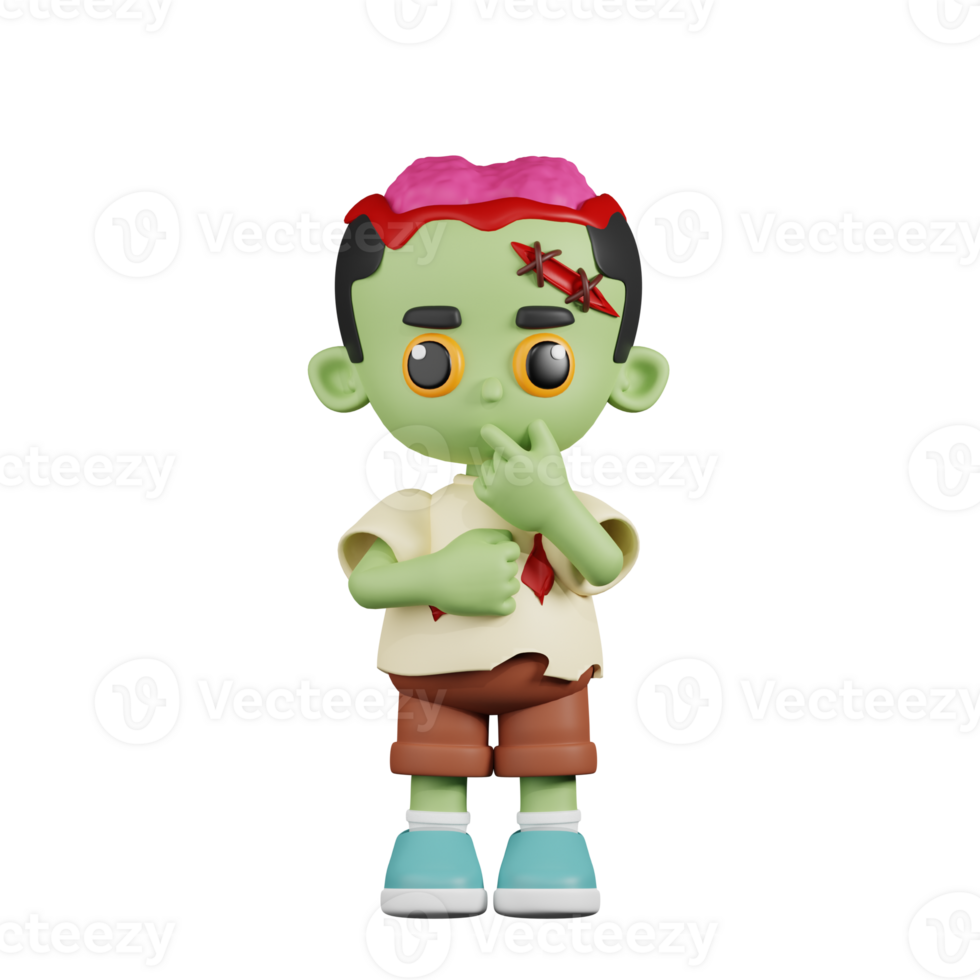 3d Character Zombie Curious Pose. 3d render isolated on transparent backdrop. png
