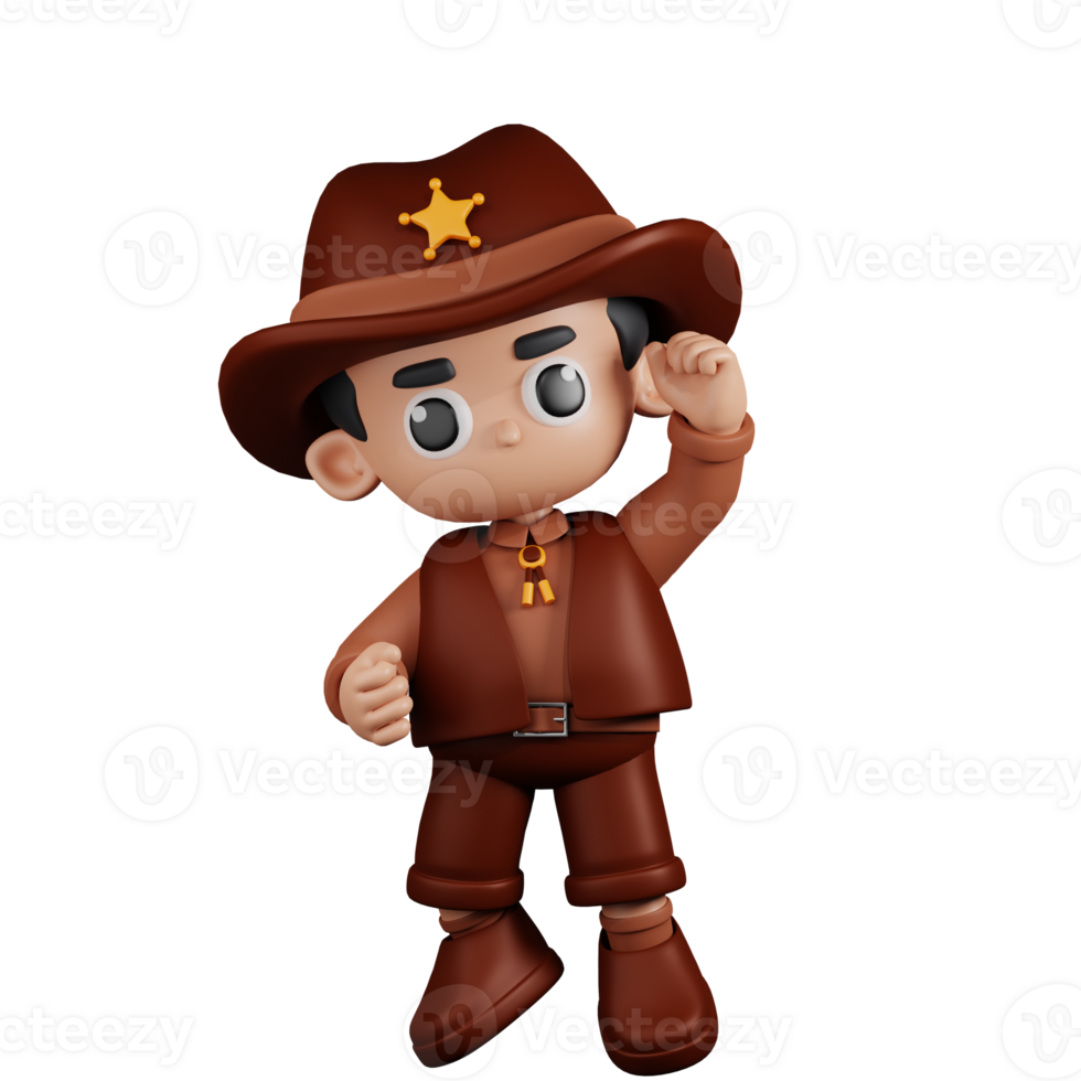 3d Character Sheriff Congrats Pose. 3d render isolated on transparent backdrop. png