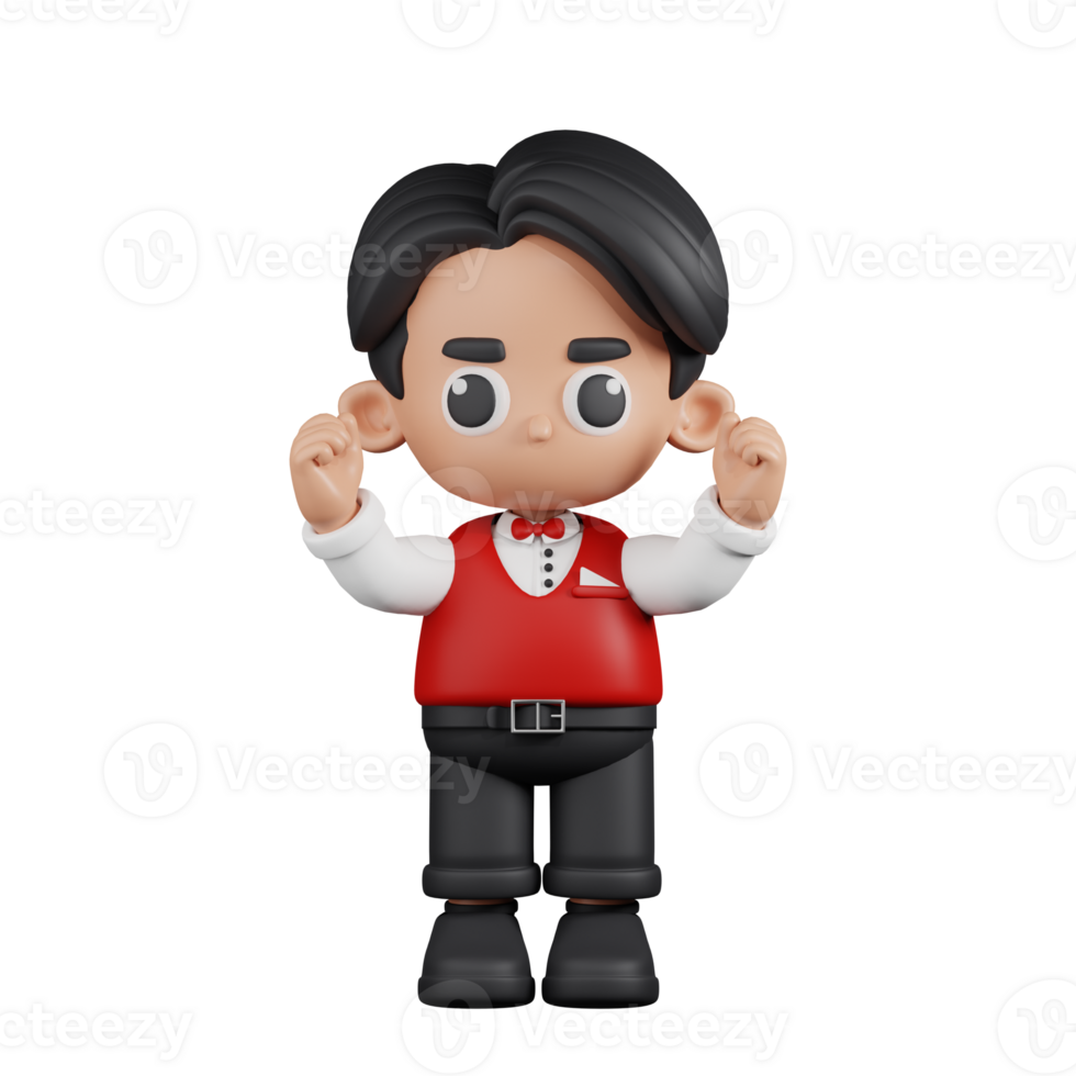 3d Character Waitress Excited Pose. 3d render isolated on transparent backdrop. png