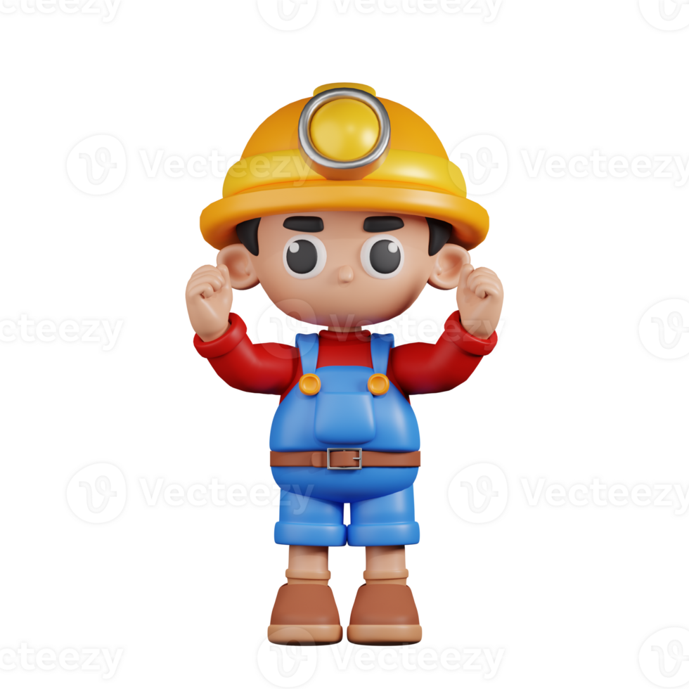 3d Character Miner Excited Pose. 3d render isolated on transparent backdrop. png