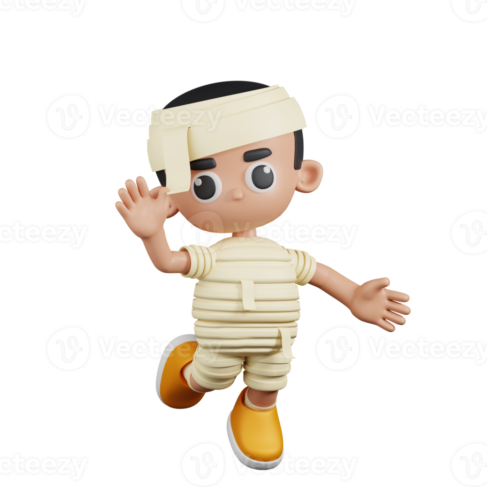 3d Character Mummy Happy Pose. 3d render isolated on transparent backdrop. png