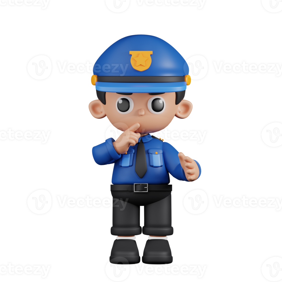 3d Character Policeman Quiet Pose. 3d render isolated on transparent backdrop. png