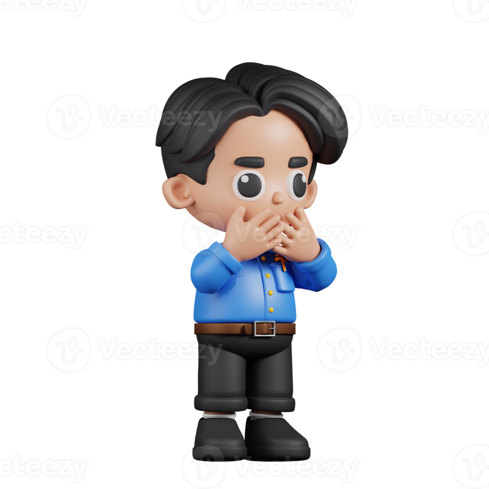 3d Character Teacher Affraid Pose. 3d render isolated on transparent backdrop. png
