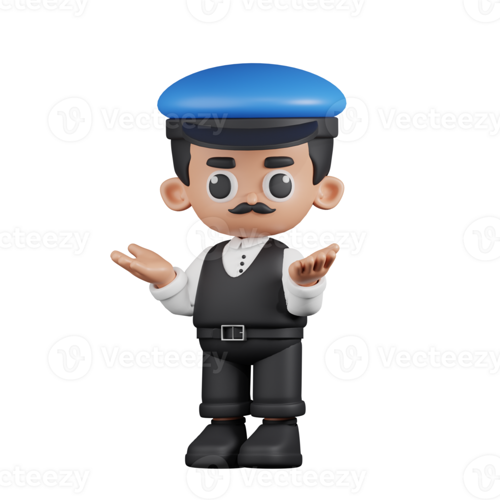 3d Character Driver Confused Pose. 3d render isolated on transparent backdrop. png