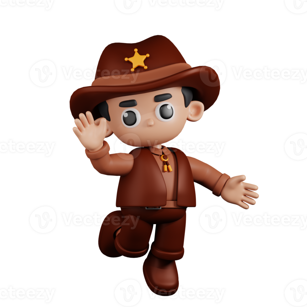 3d Character Sheriff Happy Pose. 3d render isolated on transparent backdrop. png