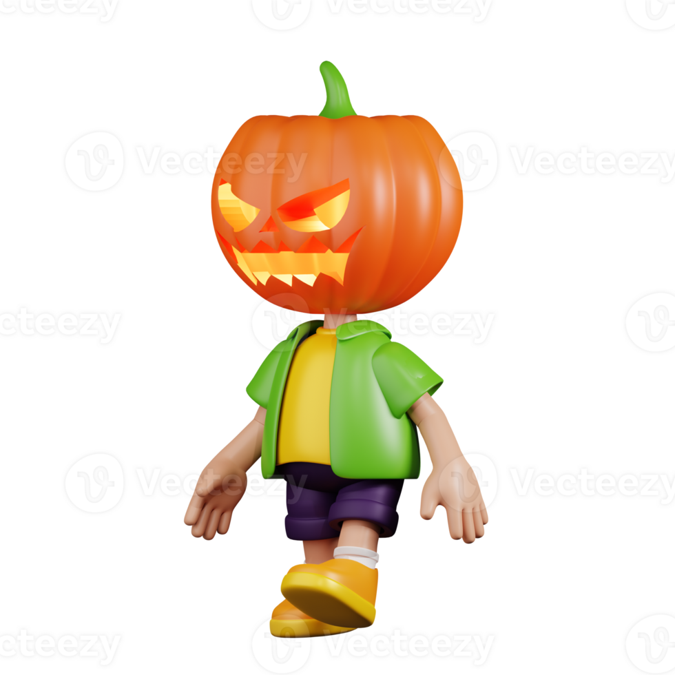 3d Character Pumpkin Walking Pose. 3d render isolated on transparent backdrop. png