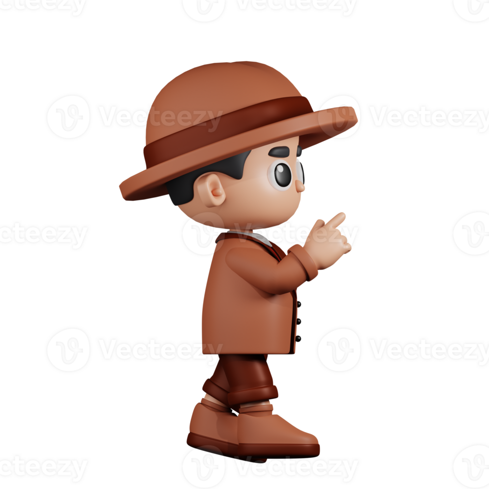 3d Character Detective Touch Pose. 3d render isolated on transparent backdrop. png