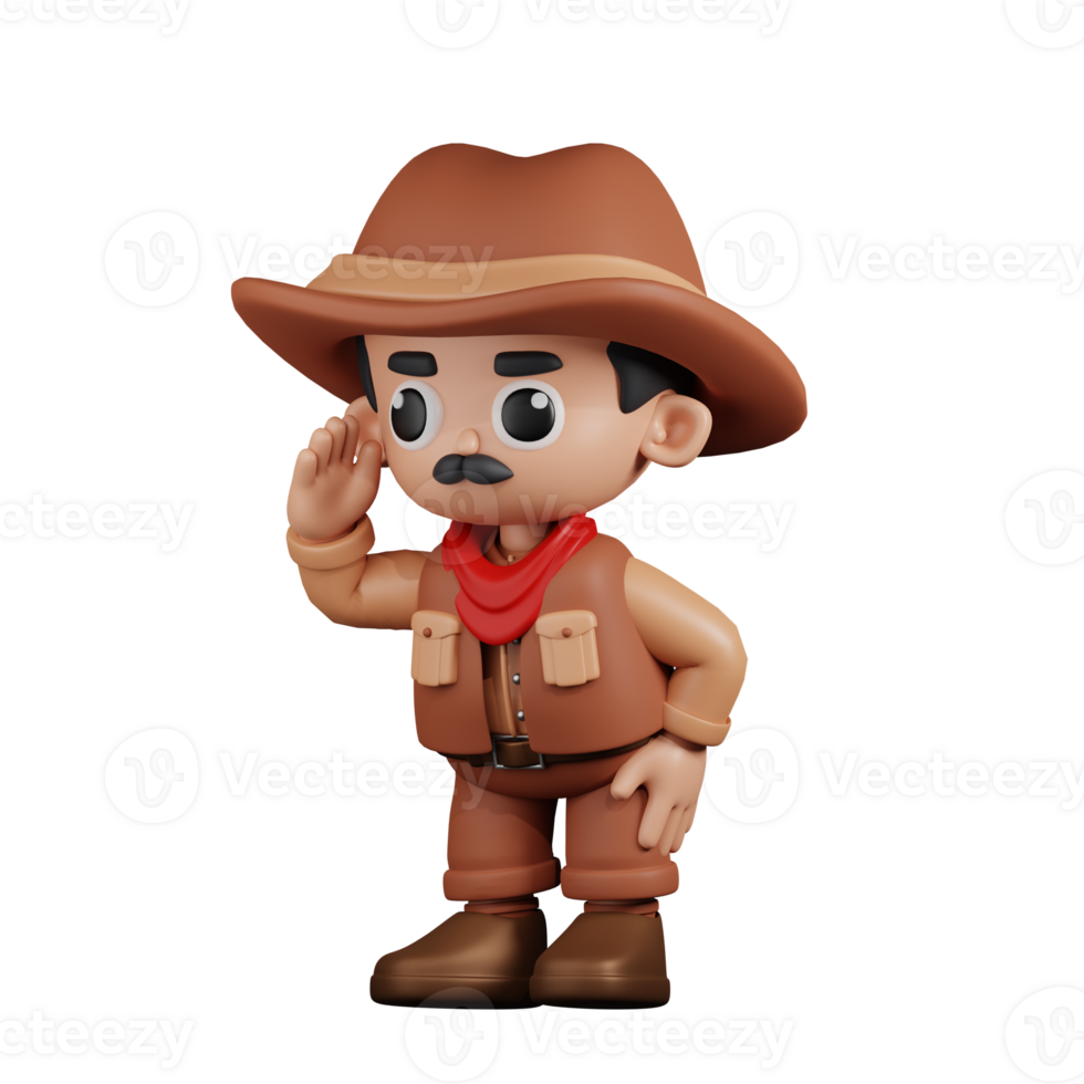 3d Character Cowboy Looking Pose. 3d render isolated on transparent backdrop. png