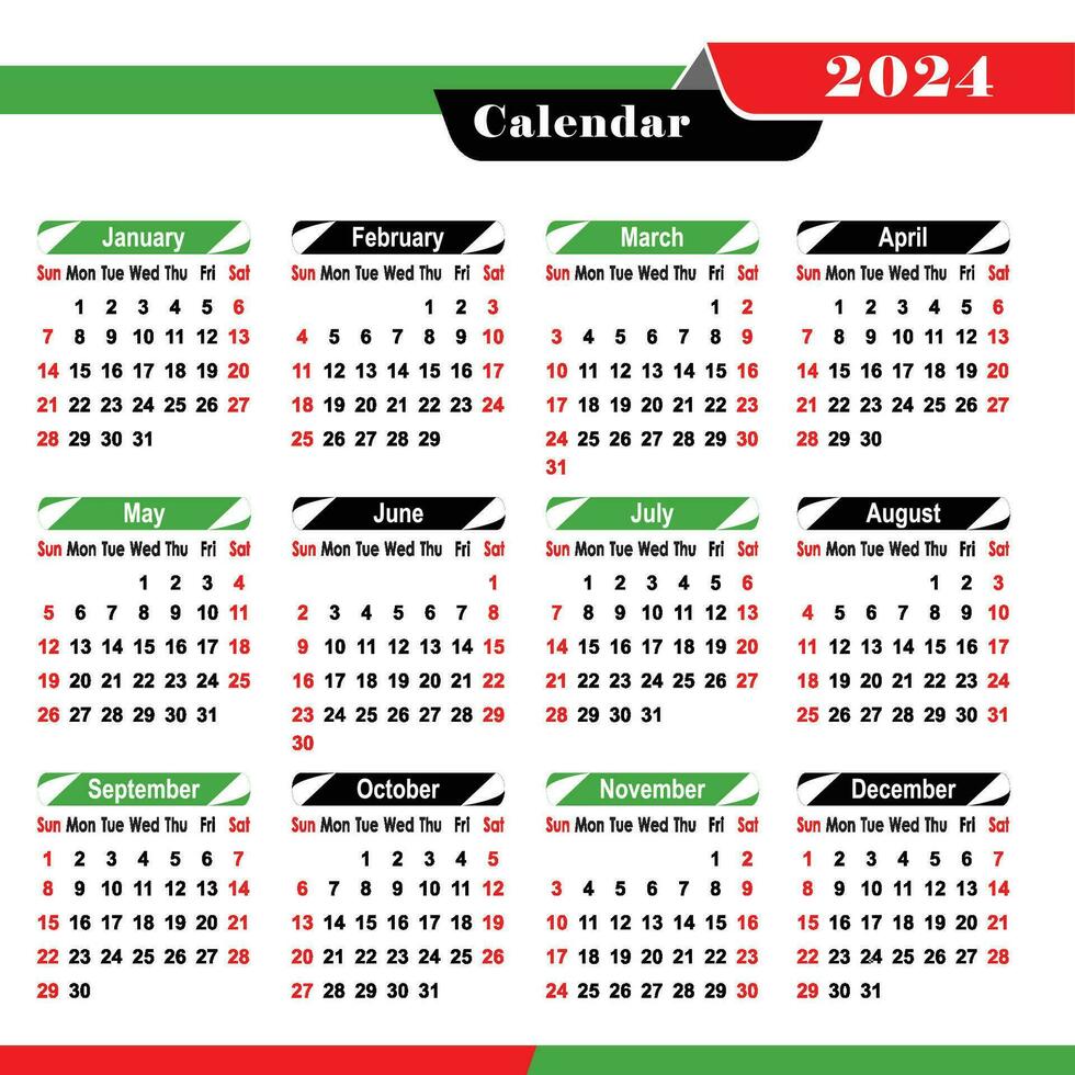 moderno creativo y limpiar calendario diseño 2024 plantilla, único estilo calendario vector