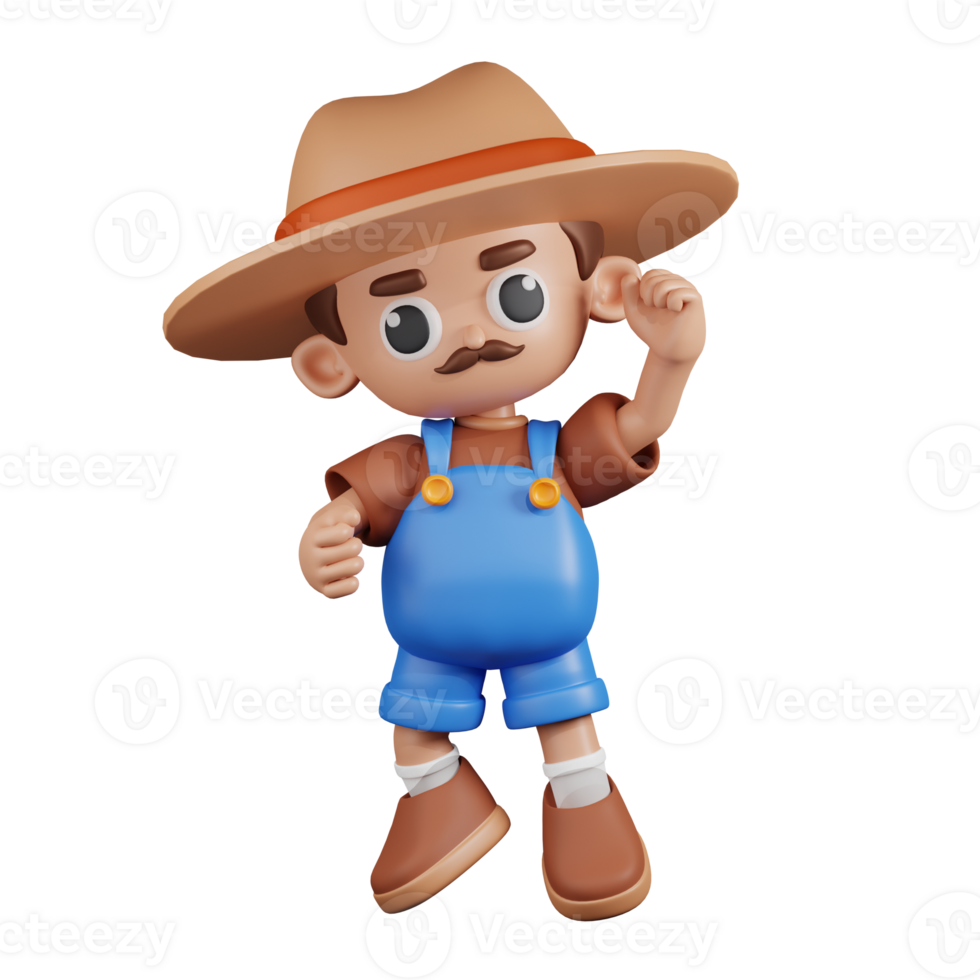 3d Character Farmer Congrats Pose. 3d render isolated on transparent backdrop. png