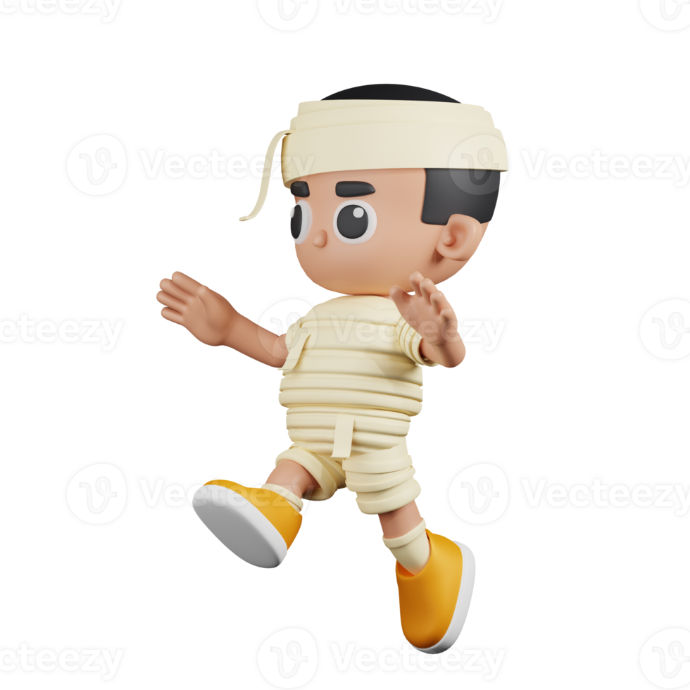 3d Character Mummy Jumping Pose. 3d render isolated on transparent backdrop. png