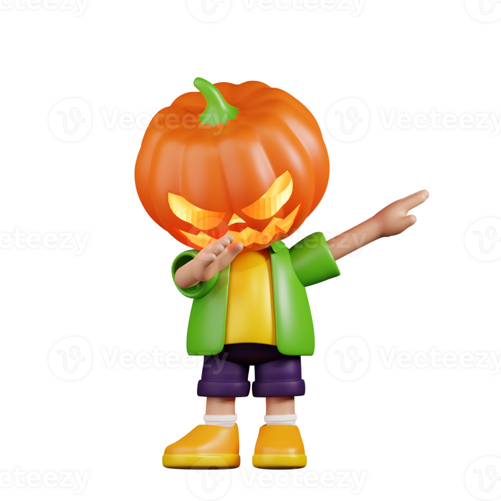 3d Character Pumpkin Showing DAB Pose. 3d render isolated on transparent backdrop. png