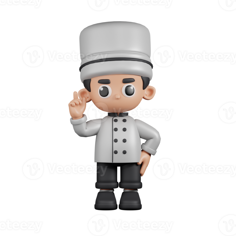 3d Character Chef Pointing Up Pose. 3d render isolated on transparent backdrop. png