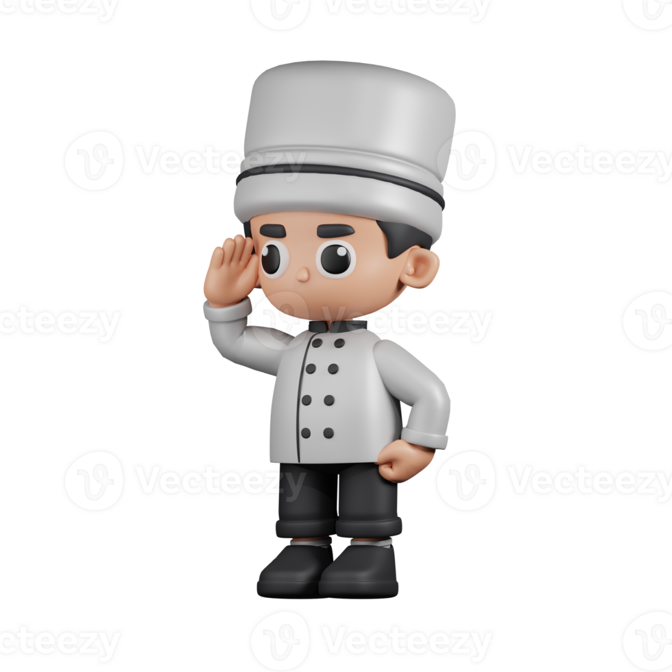 3d Character Chef Giving Salute Pose. 3d render isolated on transparent backdrop. png