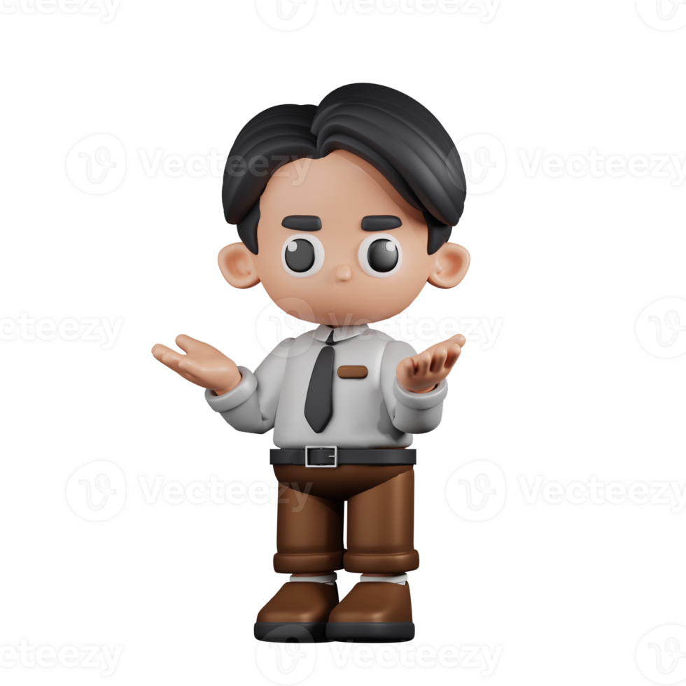 3d Character Businessman Confused Pose. 3d render isolated on transparent backdrop. png