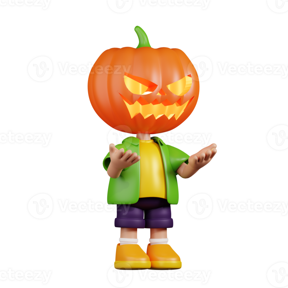 3d Character Pumpkin Angry Pose. 3d render isolated on transparent backdrop. png