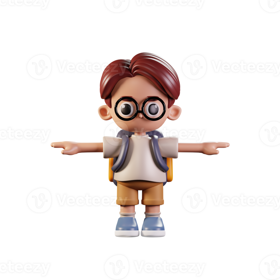 3d Character Student T Pose. 3d render isolated on transparent backdrop. png