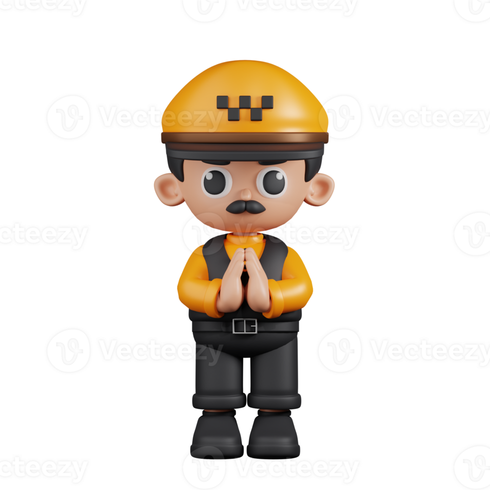 3d Character Taxi Driver Apologizing Pose. 3d render isolated on transparent backdrop. png