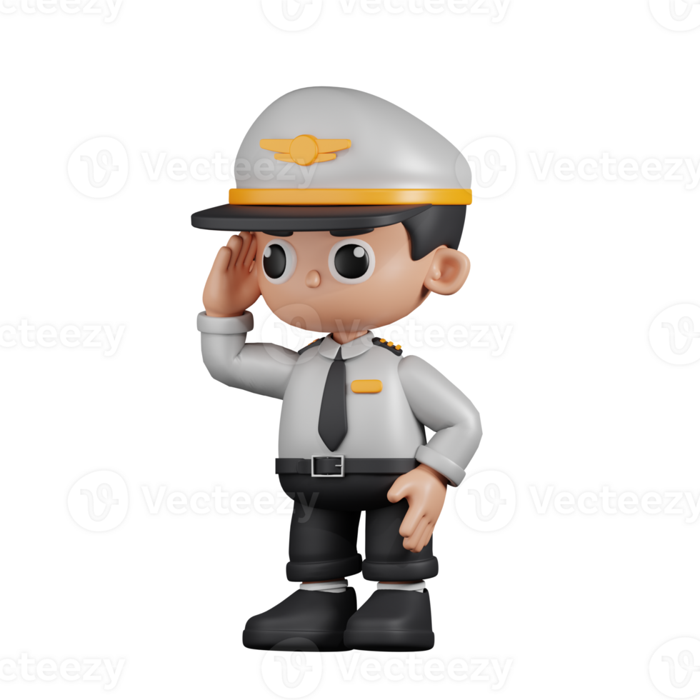 3d Character Pilot Looking Pose. 3d render isolated on transparent backdrop. png