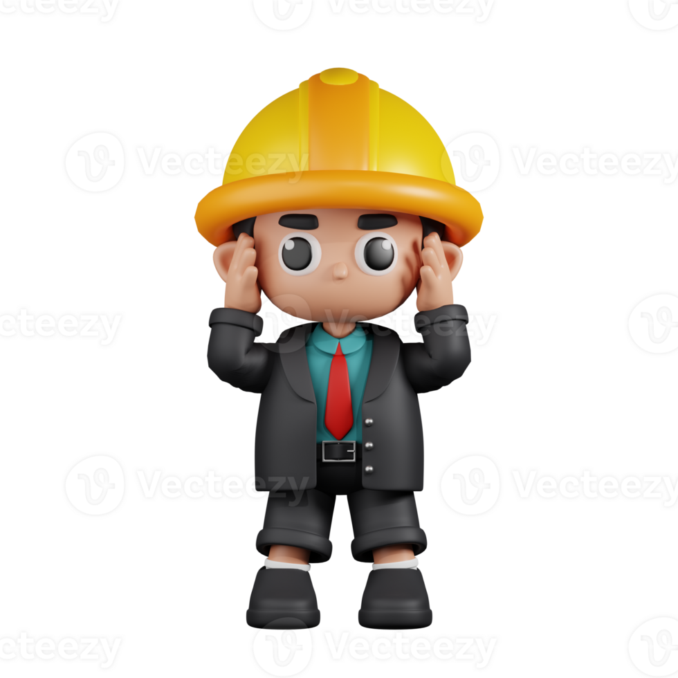 3d Character Engineer Dizzy Pose. 3d render isolated on transparent backdrop. png