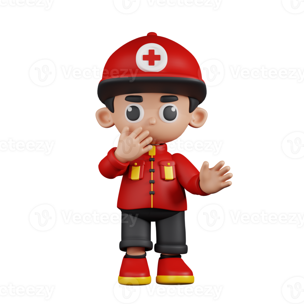 3d Character Paramedic Surprised Pose. 3d render isolated on transparent backdrop. png