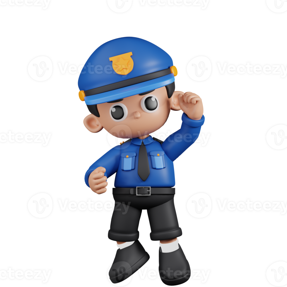 3d Character Policeman Congrats Pose. 3d render isolated on transparent backdrop. png