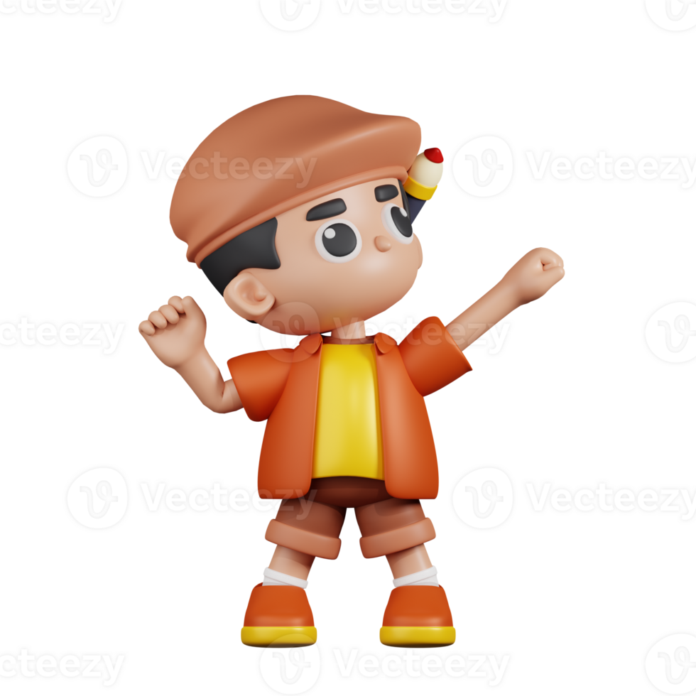 3d Character Artist Looking Victorious Pose. 3d render isolated on transparent backdrop. png