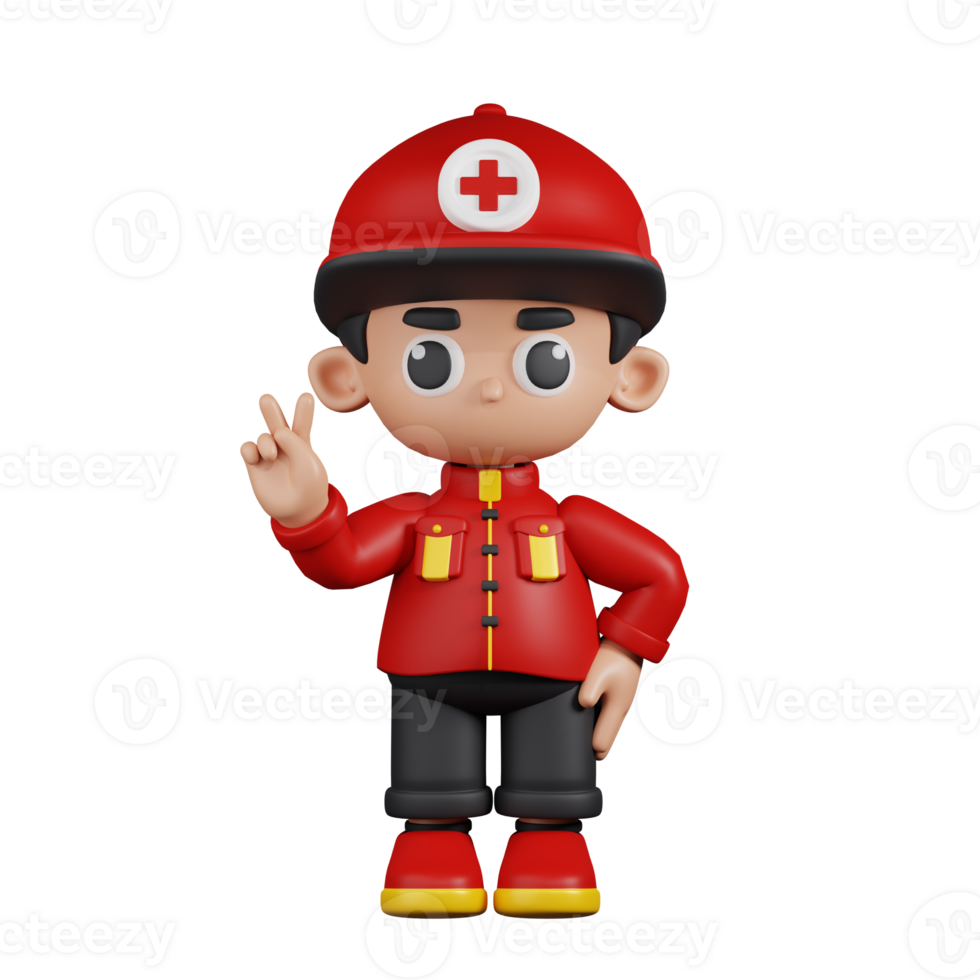 3d Character Paramedic Showing Peace Sign Pose. 3d render isolated on transparent backdrop. png