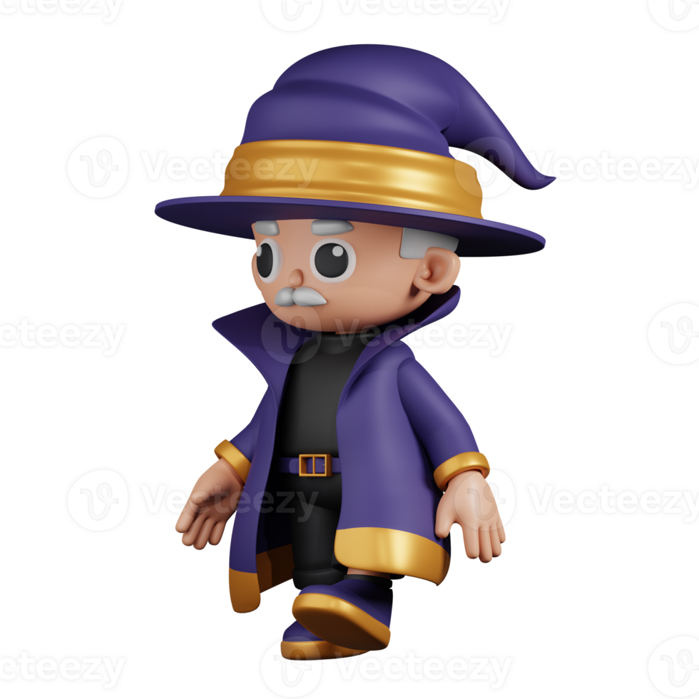 3d Character Wizard Walking Pose. 3d render isolated on transparent backdrop. png