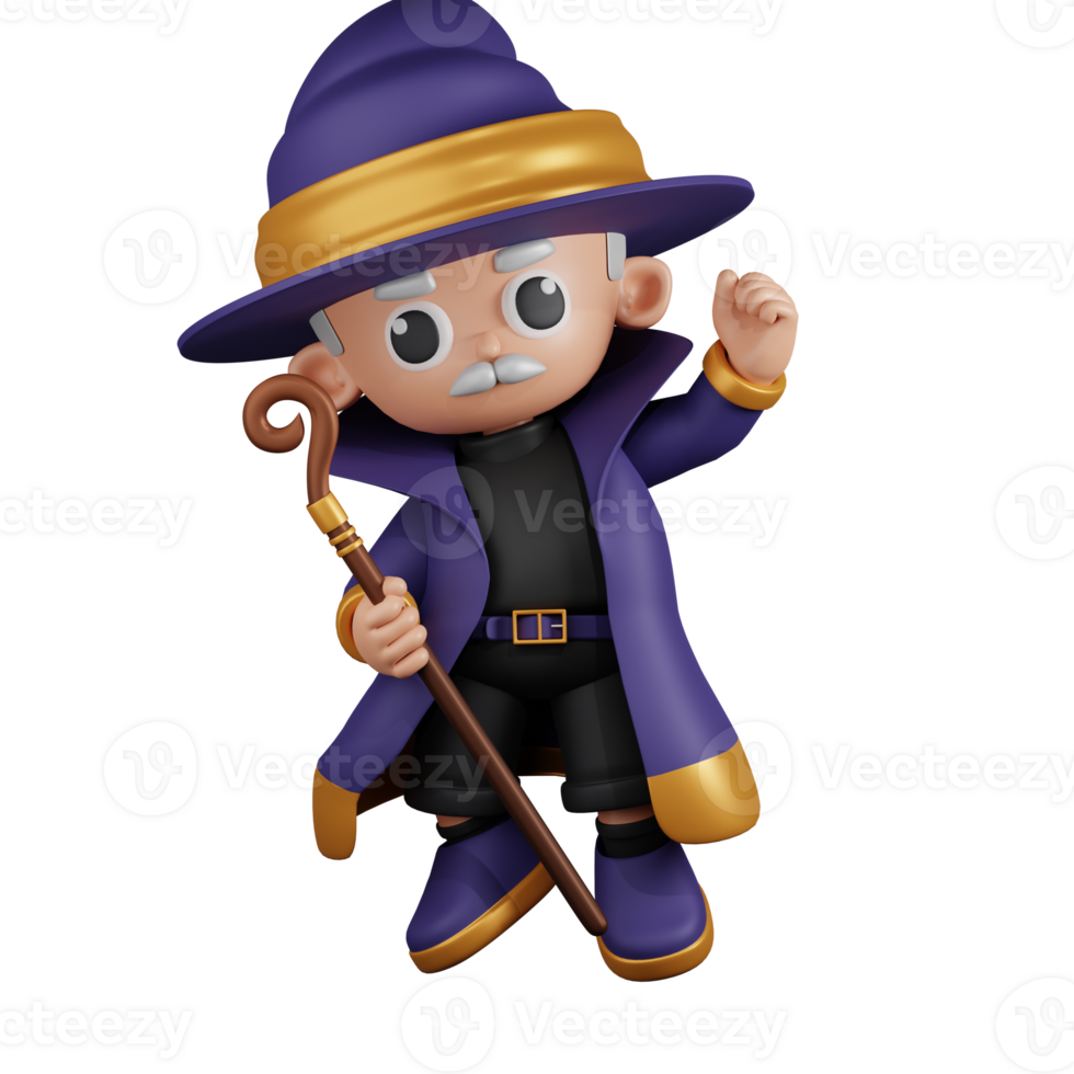 3d Character Wizard Congrats Pose. 3d render isolated on transparent backdrop. png