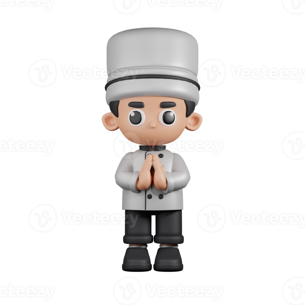 3d Character Chef Apologizing Pose. 3d render isolated on transparent backdrop. png