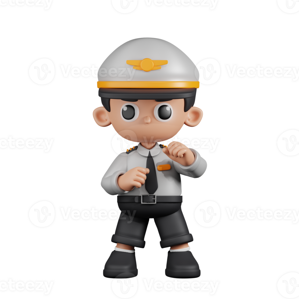 3d Character Pilot Ready To Fight Pose. 3d render isolated on transparent backdrop. png