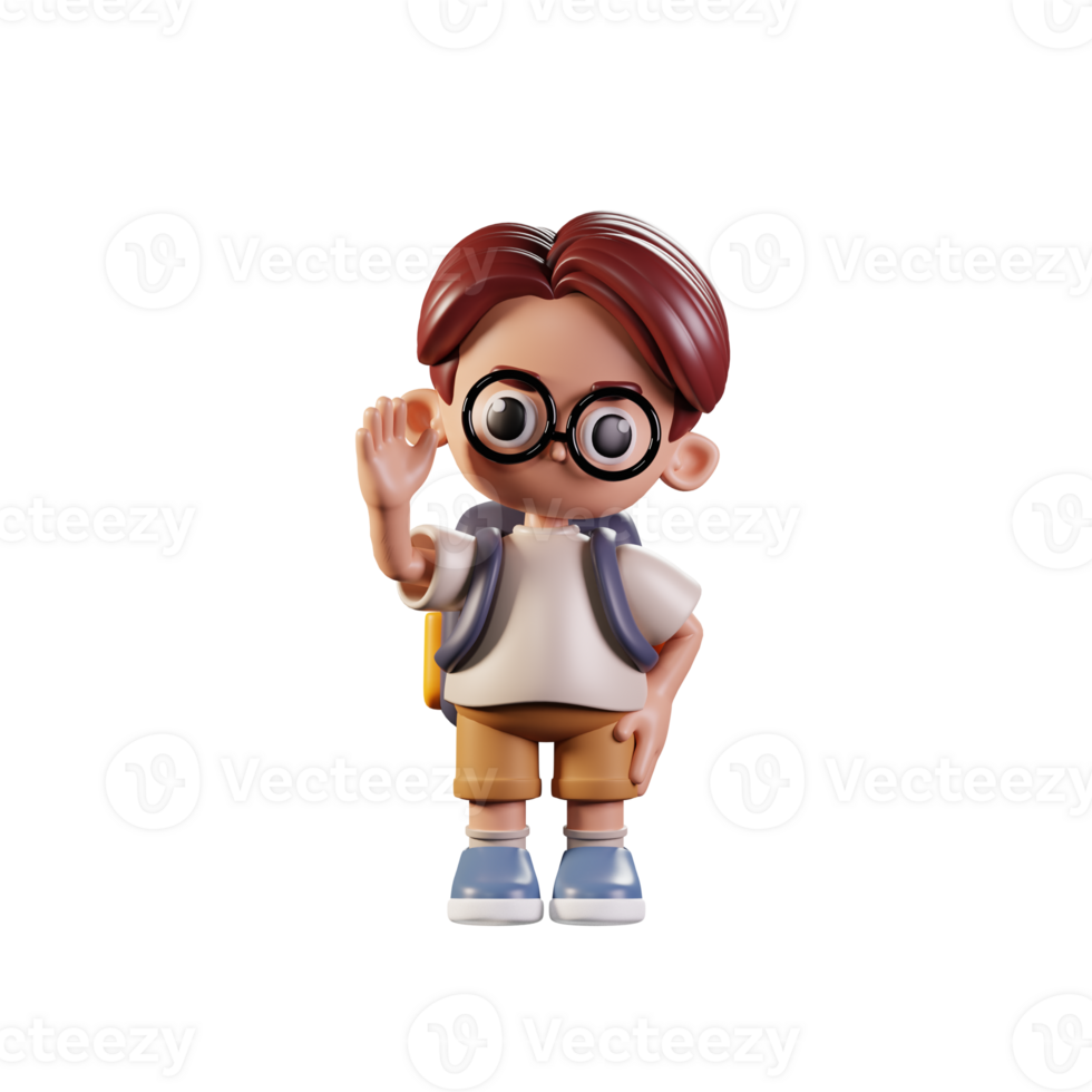 3d Character Student Greeting Pose. 3d render isolated on transparent backdrop. png