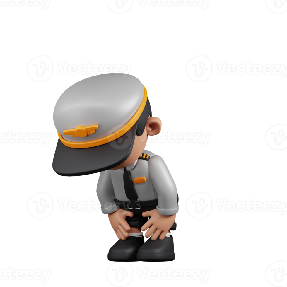 3d Character Pilot Taking A Break Pose. 3d render isolated on transparent backdrop. png