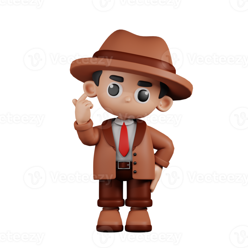 3d Character Detective Giving Mini Love Pose. 3d render isolated on transparent backdrop. png