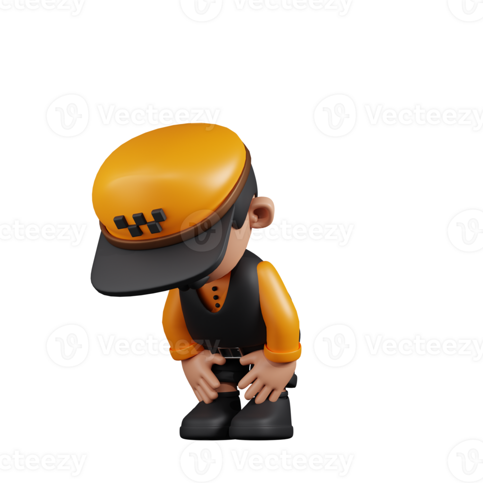 3d Character Taxi Driver Taking A Break Pose. 3d render isolated on transparent backdrop. png