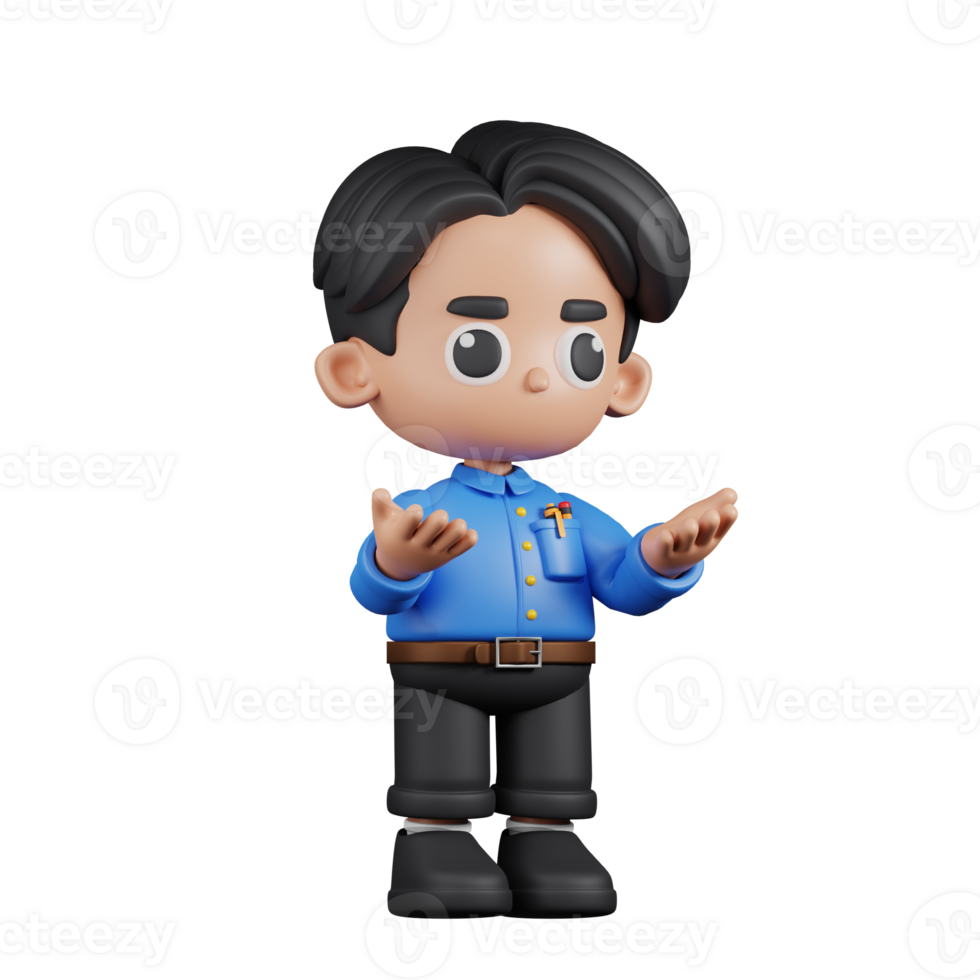 3d Character Teacher Angry Pose. 3d render isolated on transparent backdrop. png