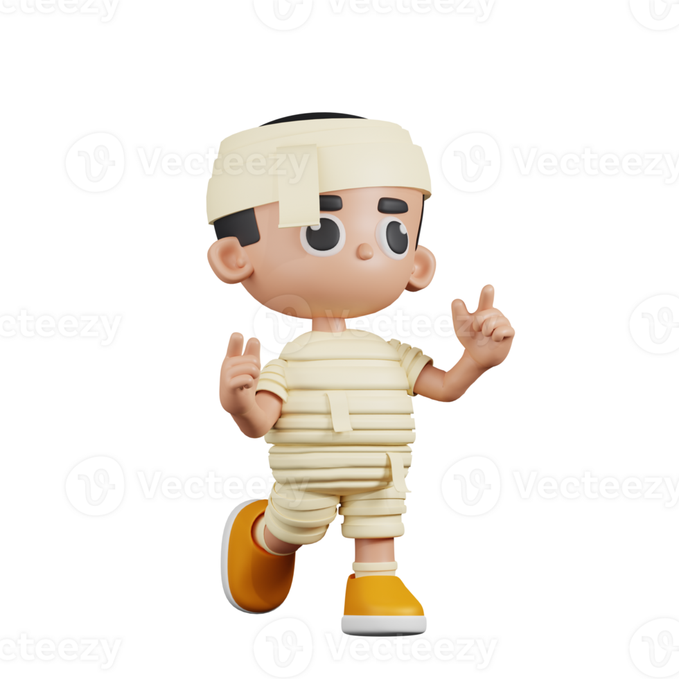 3d Character Mummy Feeling Happy Pose. 3d render isolated on transparent backdrop. png